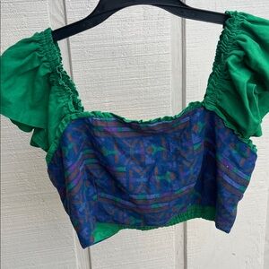 Rachel Zoe Green and Blue Aztec Patterned Crop Top